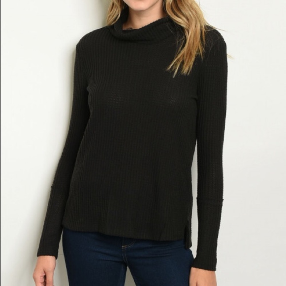 Bear Dance Black Waffleknit Turtleneck Sweater